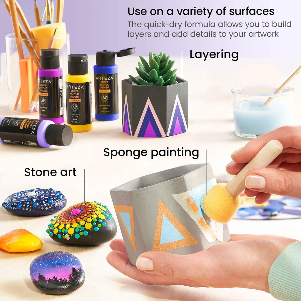 Arteza Acrylic Craft Paint, Matte Finish, Multicolor, Set of 20, 60 mL