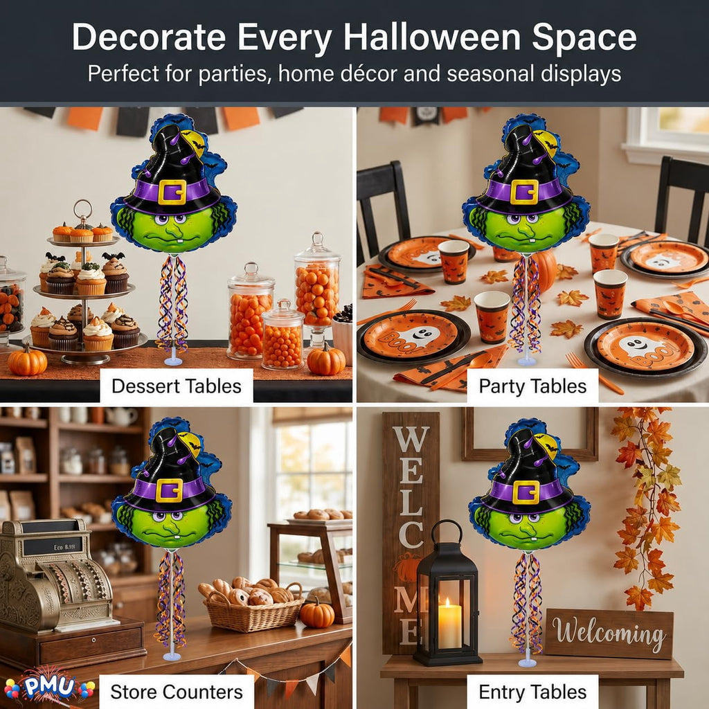 PMU Halloween Pre-Inflated Balloons "Whimsical Pumpkin" 9 Inch Air-Filled Pre-inflated with a Cup and a Stick (1/Pkg) Pkg/1