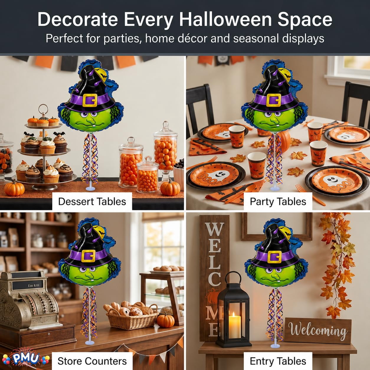 PMU Halloween Pre-Inflated Balloons "Whimsical Pumpkin" 9 Inch Air-Filled Pre-inflated with a Cup and a Stick (1/Pkg) Pkg/1
