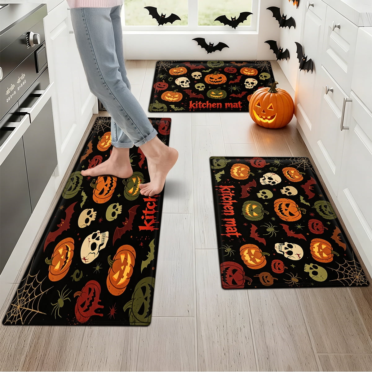 YIMEIS Halloween Pumpkin Lanterns 1Pc Flannel Mat and Kitchen Rugs,Soft Non-slip,Perfect for Home Bathroom