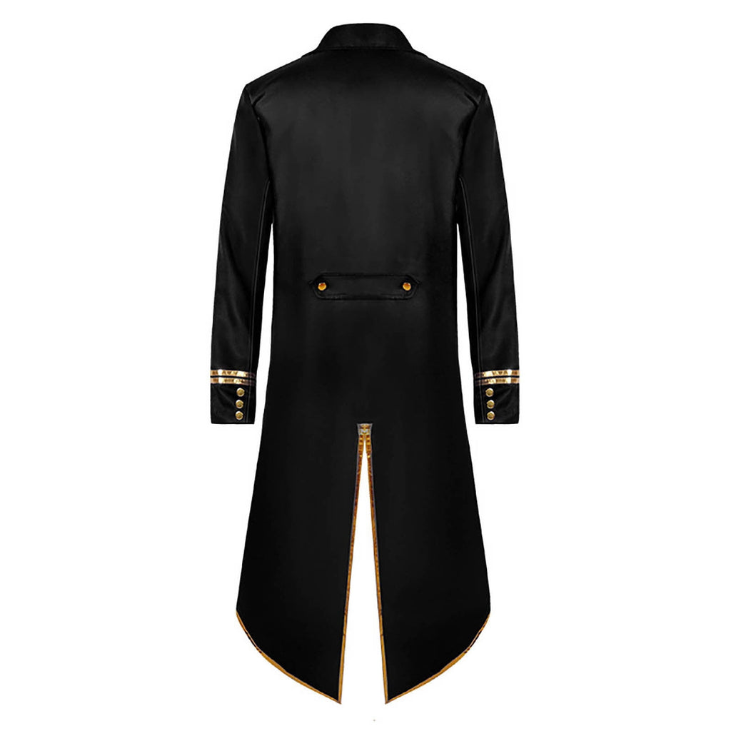 KeShDi Tuxedo Medieval Vintage Steampunk Gold Trimmed Gothic Retro Punk Style Steampunk Tailcoat Renaissance Pirate Warlock Frock Coat Halloween Men Costume Mid Length Tuxedo Costume Red L