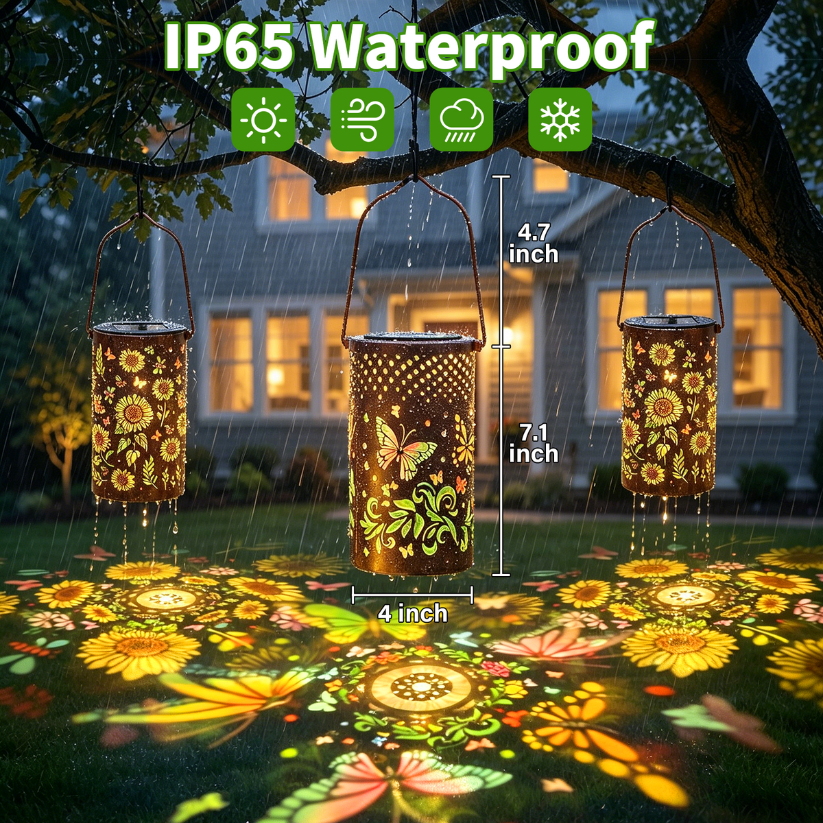 Colorful Solar Lanterns IP65 Outdoor Waterproof, Mother's Day Gifts for Women Mom Grandma - LED Colorful Sunflower Solar Lights Metal Hanging Lantern for Patio Yard Porch