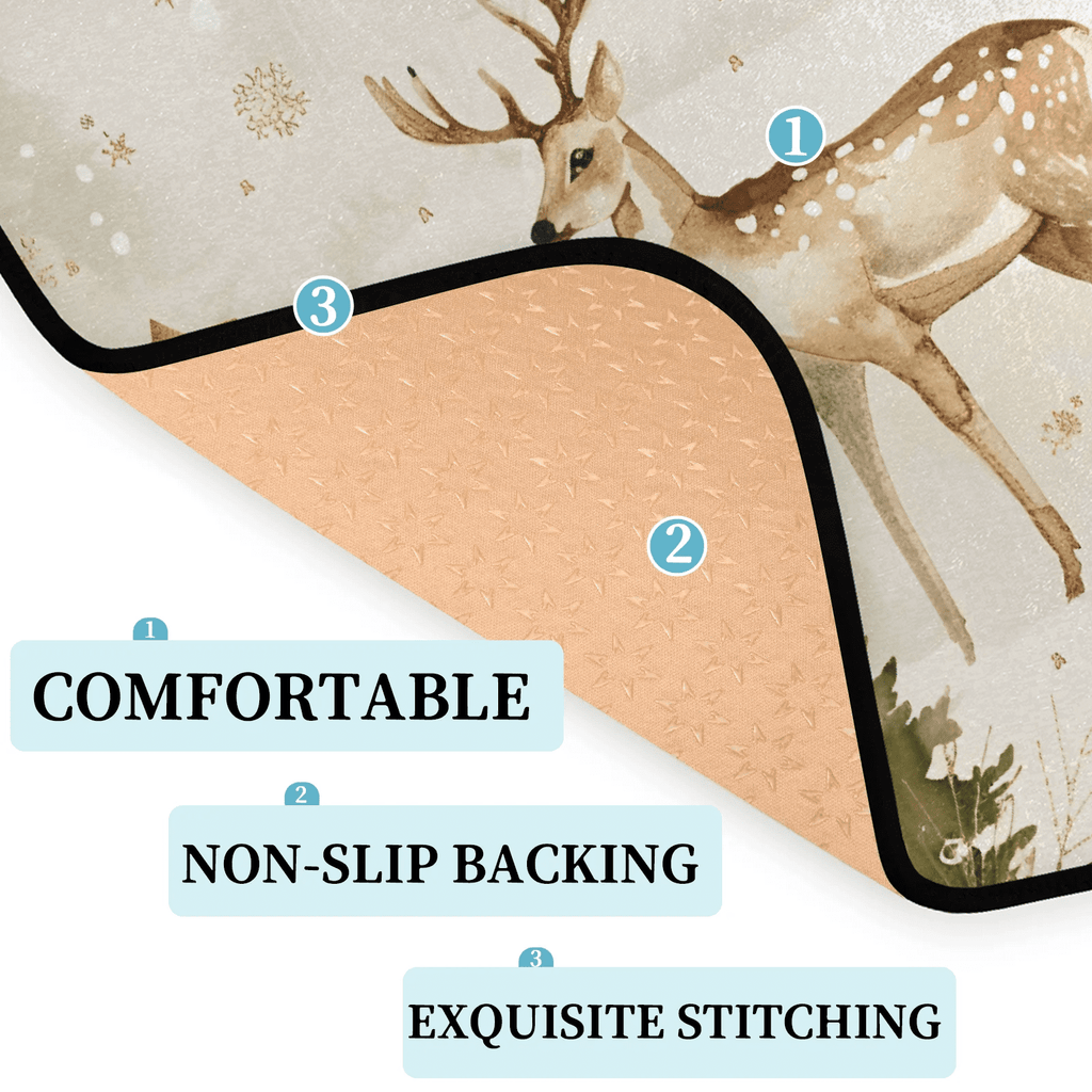 CURLYOOT Xmas Deer Animals Indoor Doormat, Non-Slip Absorbent Door Mat 24" x 16", Entrance Floor Mat Washable Entry Doormats for Entryway Front Back Door