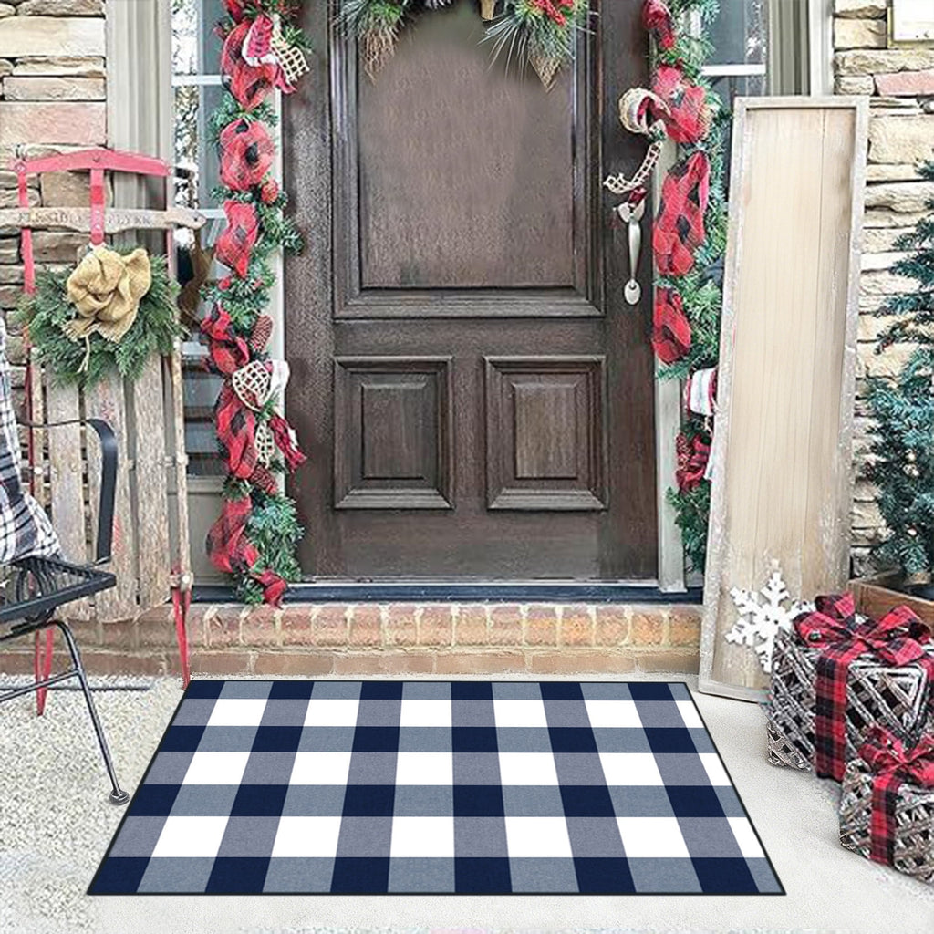 Halloween Fall Outdoor Rug Plaid Rug Foldable Floor Mat for Thanksgiving Front Door Front Porch Farmhouse Entryway Patio Decoration