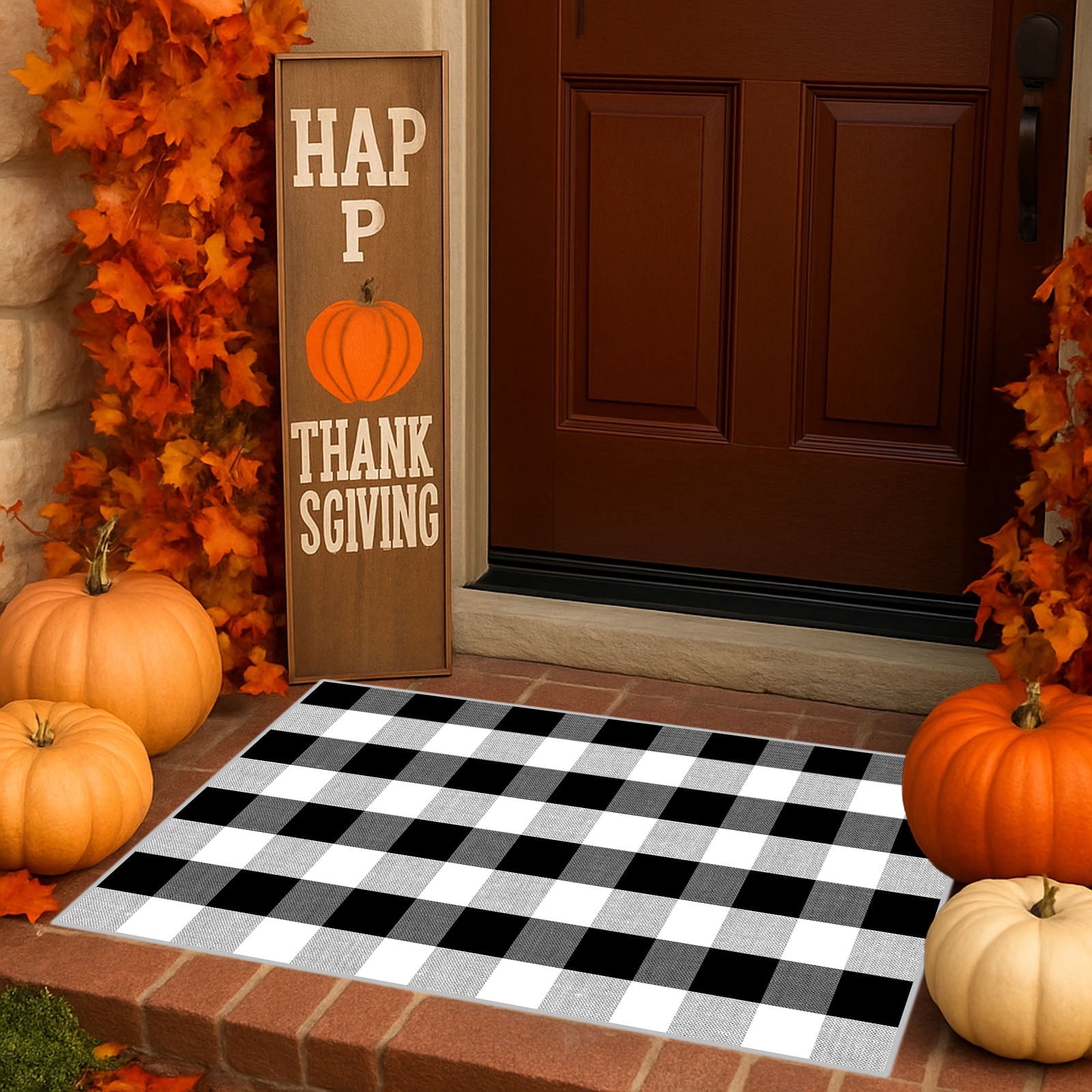 Clearance Hotyverty Halloween Front Door Mat Anti-Slip Super Absorbent Waterproof Stain Resistant Leaf 19x4x4in Indoor Front Entryway Porch Floor Decor, Halloween Gift for Family Holiday Lovers