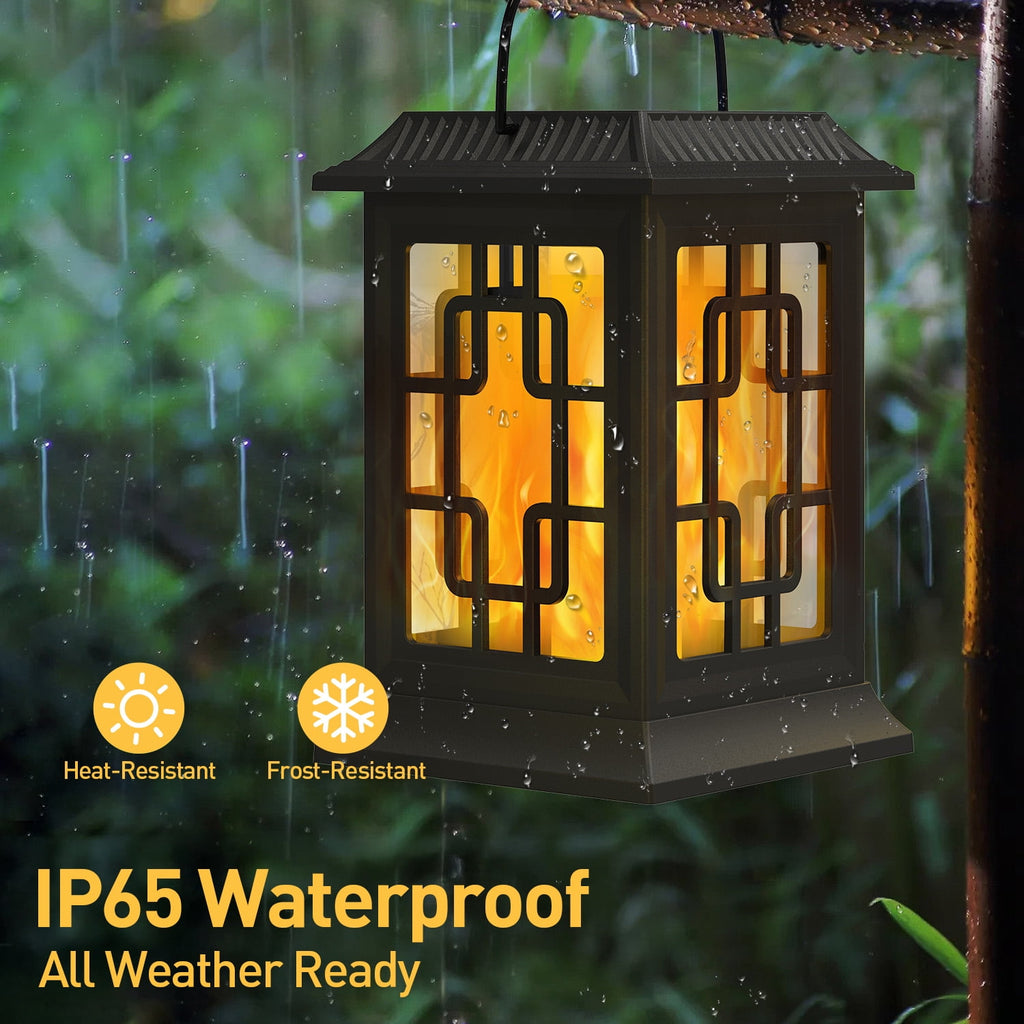 SZRSTH Solar Lanterns Outdoor, Waterproof Hanging Solar Lanterns, Garden Solar Powered Flame Lights LED Lanterns Lights for Patio Pathway Deck Yard (2 Pack)