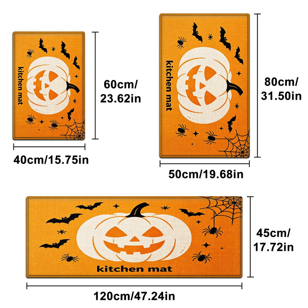 YIMEIS Halloween White Pumpkin Multi-purpose 3-Piece Flannel Mat and Kitchen Rugs,Soft Non-slip for Home Bedroom Bathroom