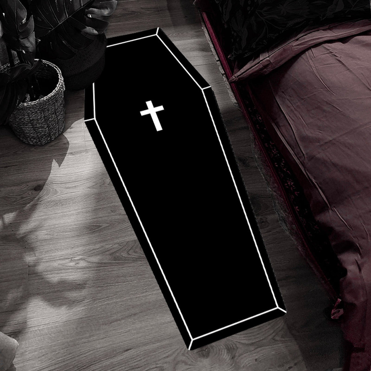 Coffin Shaped Gothic Rug Halloween Themed Floor Mat Non- Decorative Carpet for Indoor Home Party