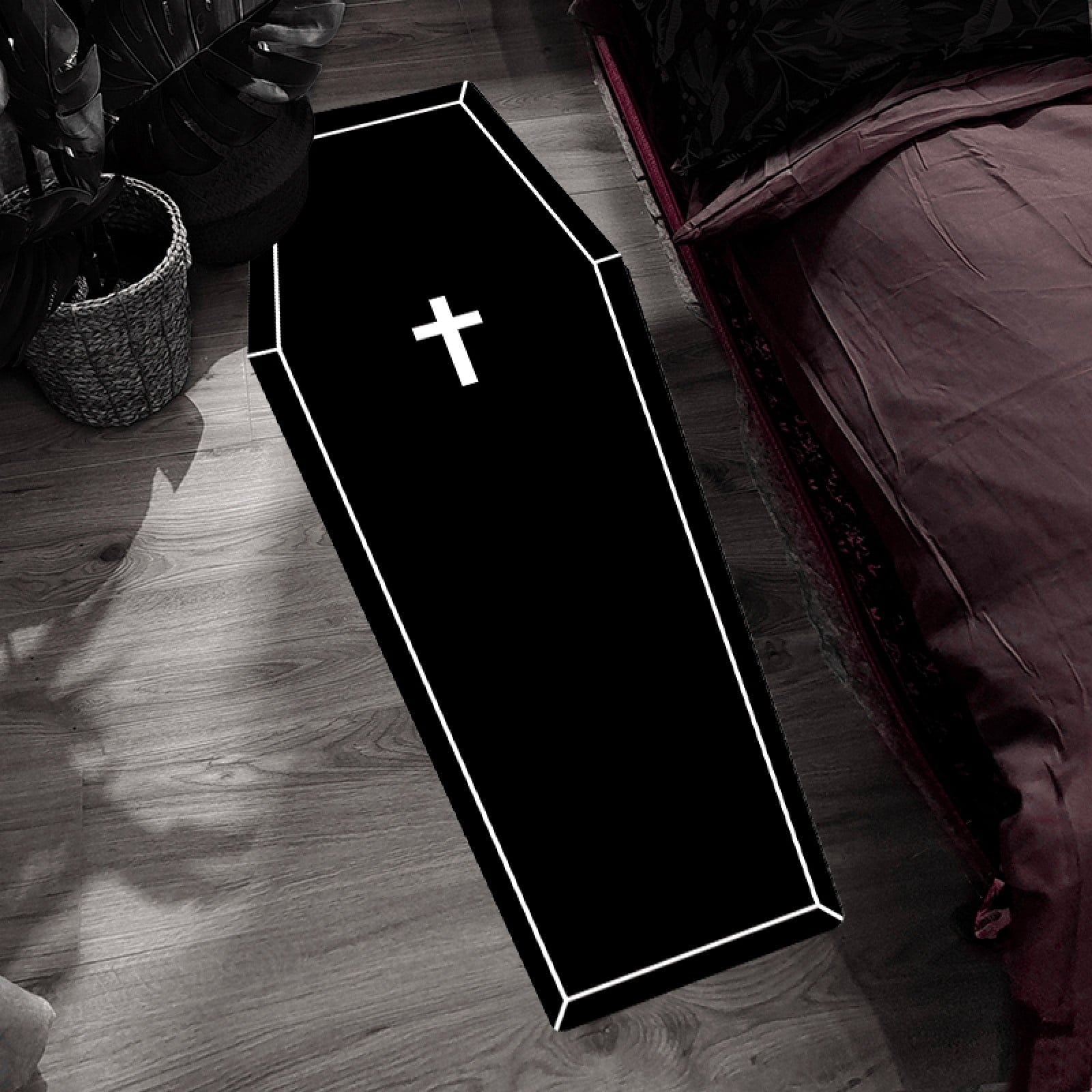 Halloween Coffin Rug - 4.3x1.6 Ft Goth Bath Mat, Non- Indoor Carpet for Living Room, Bedroom & Bathroom, Dark Gothic Decor for Spooky Home Parties