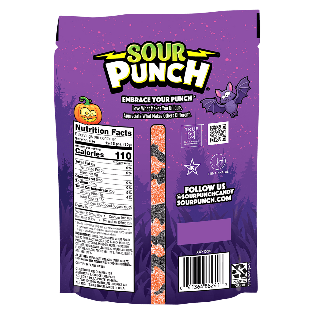 Sour Punch Bats and Pumpkins Halloween Candy 9oz Bag