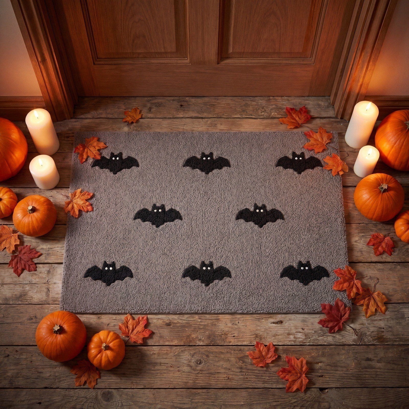OutmaxHome Halloween Theme Cute Ghost Print Doormat, 15.8x23.6 Inch Non-Slip Absorbent Mat, Easy to Clean, for Front Door, Porch, Farmhouse