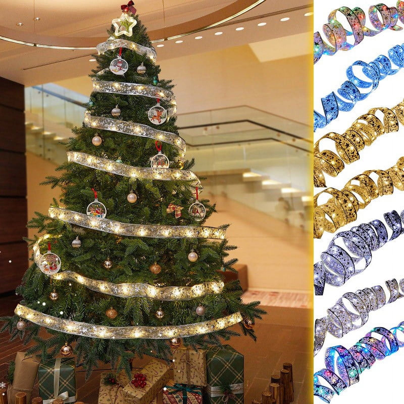 Hwkond String Lights Christmas Christmas Ribbons, Light Strings Pendants, Colorful Lights, Christmas Decorations, Christmas Tree Accessories, Gold Stamping, Double Layered Ribbons on Clearance