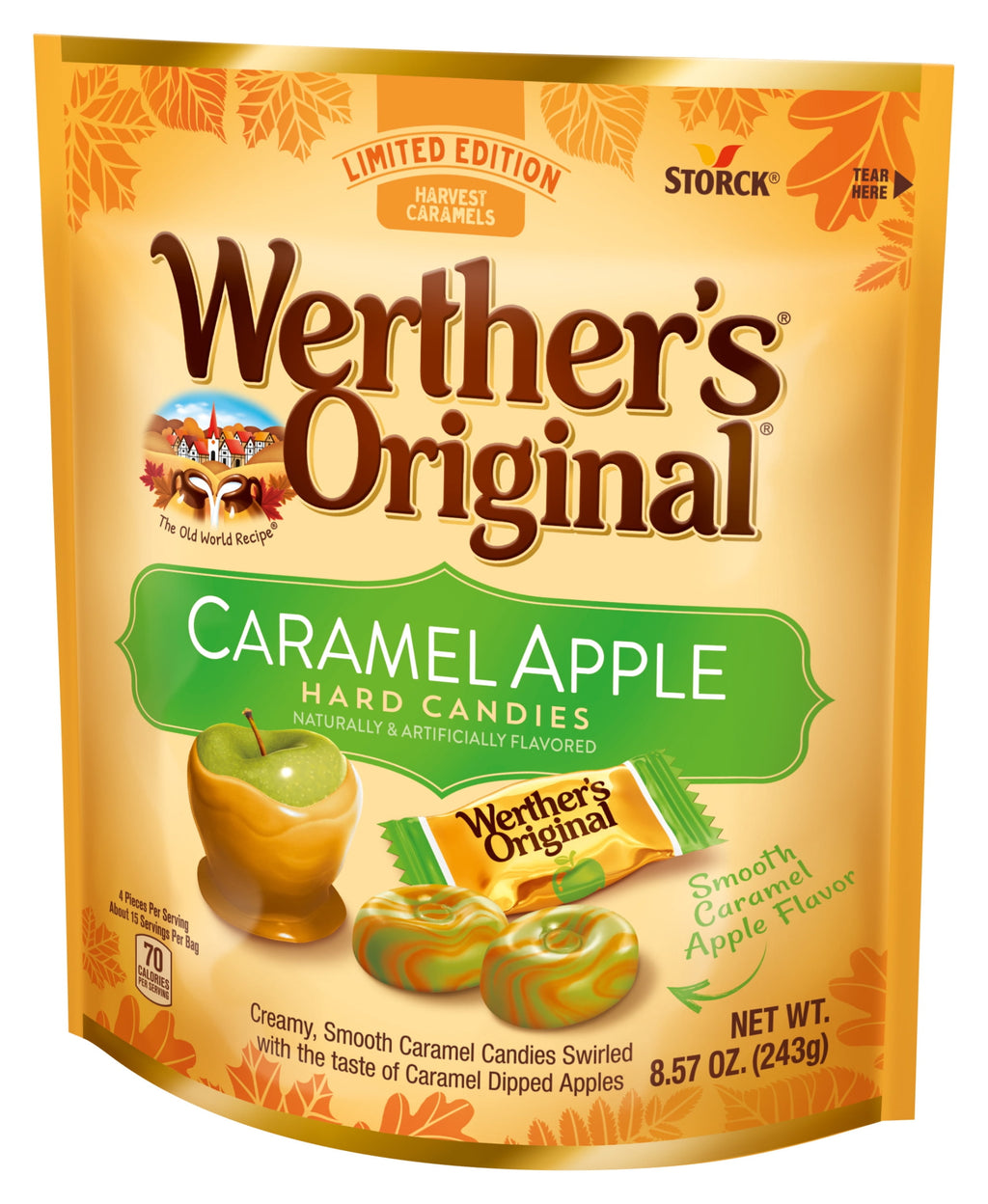 Werther's Original Limited Edition Fall Harvest Caramel Apple Hard Candies, 8.57 oz Bag