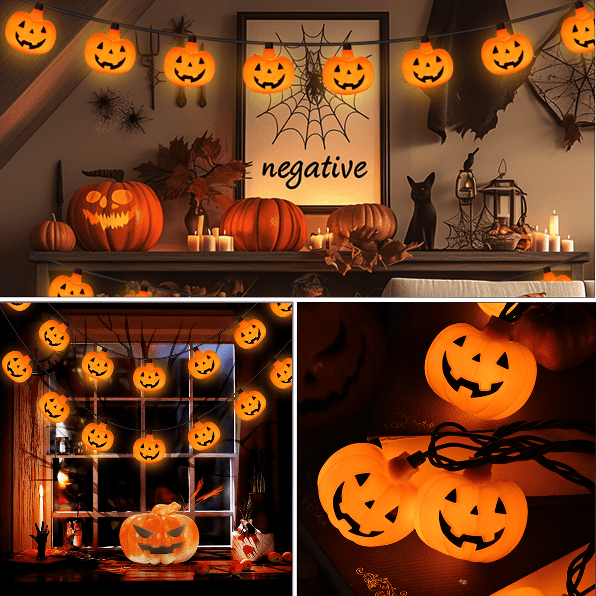 Halloween Pumpkin String Lights, 8.5Ft Outdoor Halloween Decorations Lights with 10 Jack-O-Lantern Lights, Hanging Pumpkin String Lights Party Patio Garden Window Decor