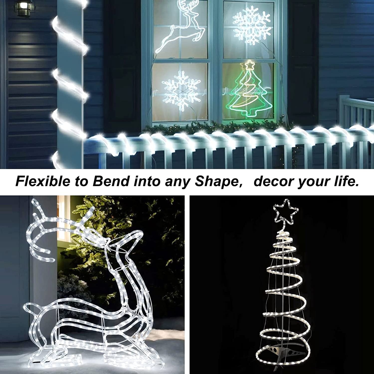 Christmas Tree Lights 23ft 50 LED Battery Operated Rope String Lights with 8 Modes Remote for Xmas Patio Home Garden Decorations, Blue