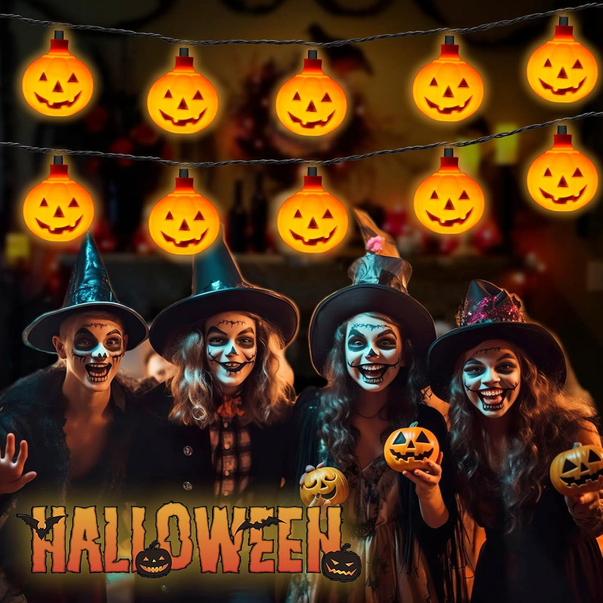 Halloween Pumpkin String Lights, 300cm 118in LED with 20pcs Jack O Lantern Lights - Waterproof, Plug-in for Indoor Outdoor Party, Garden, Yard Decoration