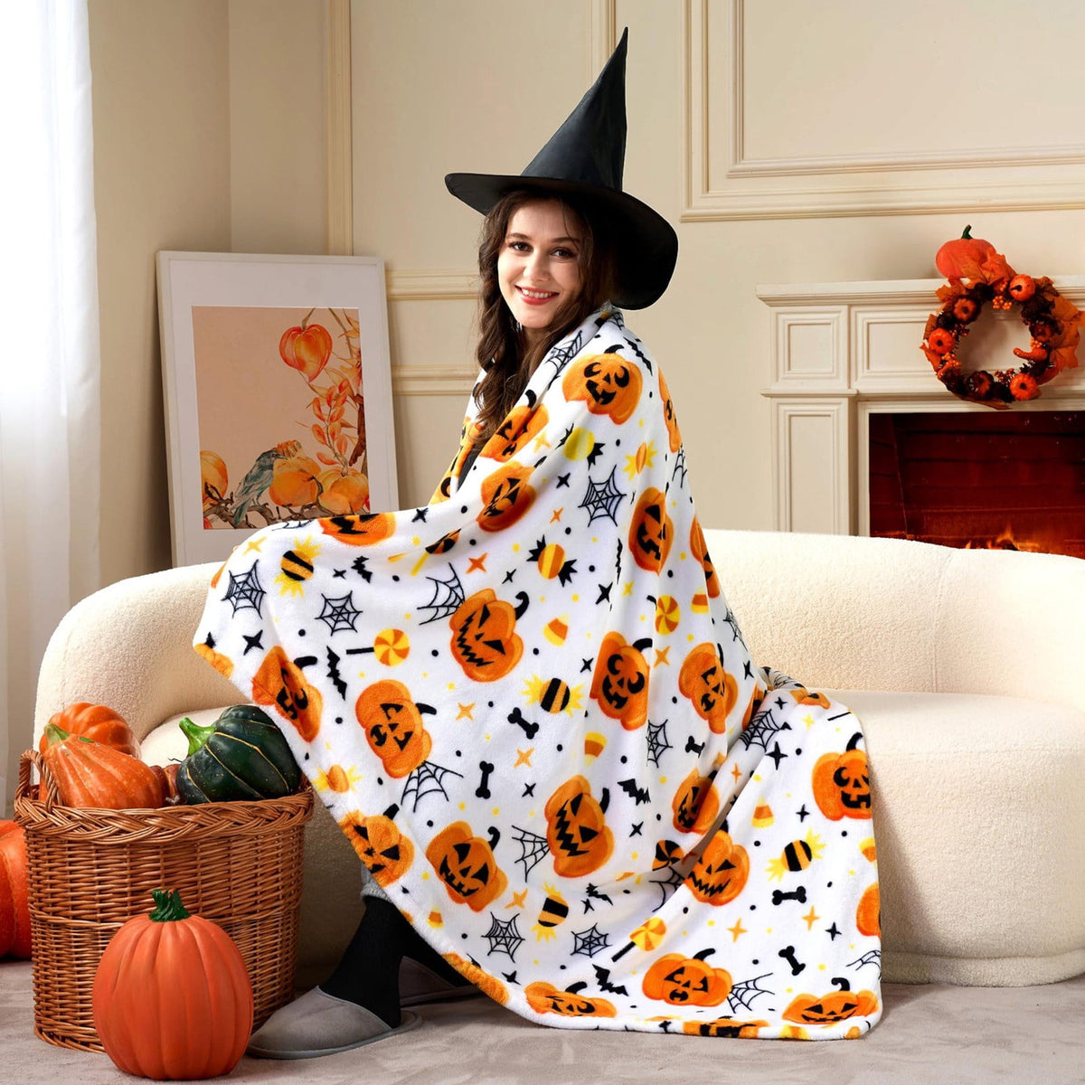 Vggrvlo Up to 25% Off Halloween Halloween Themed Throw Blanket Autumn Leaves Fall Throw Blanket for Couch Cute Halloween Blanket for G-irls B-oys K-ids Women Men