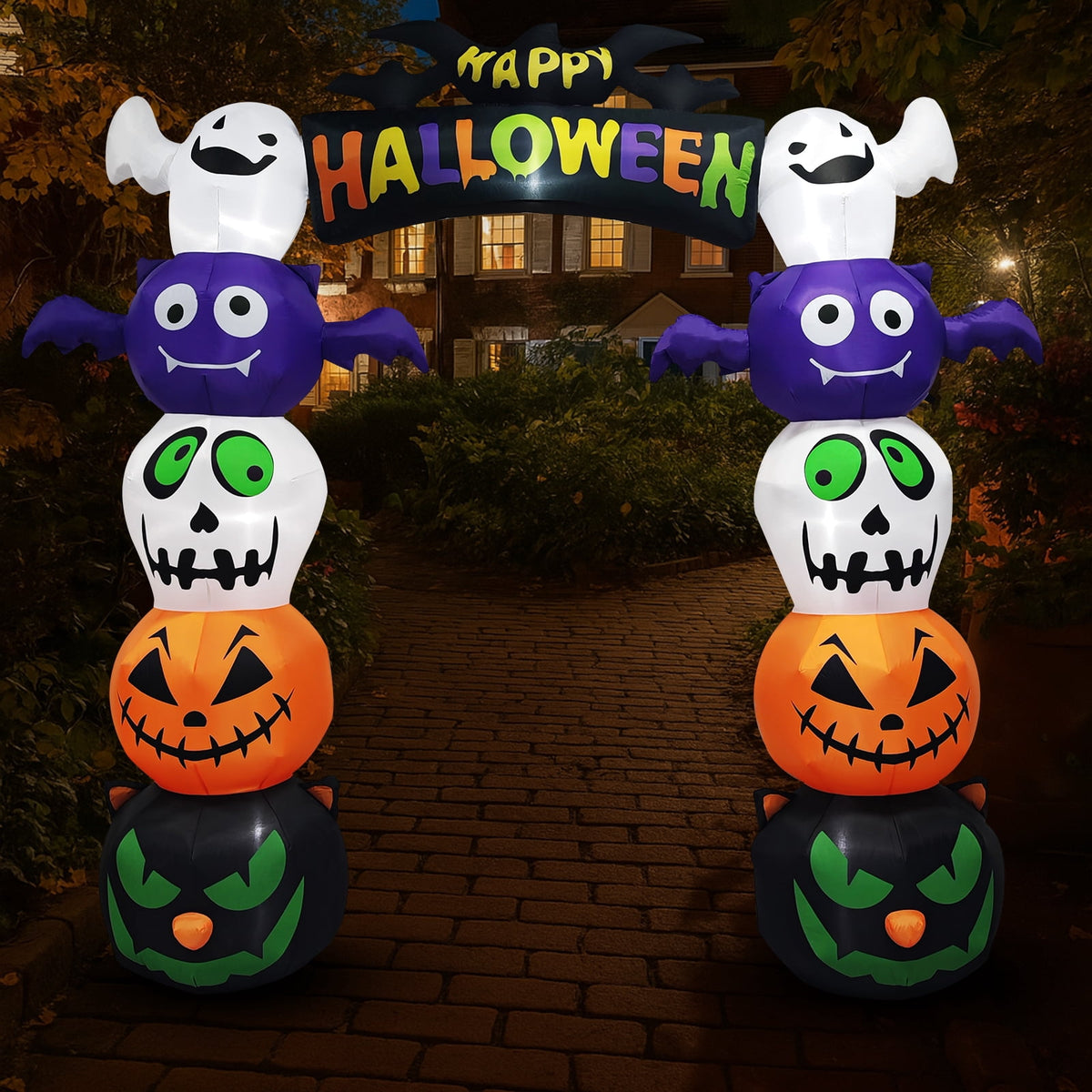 Zimtown 8.5 FT Halloween Inflatables Arch w/ Ghost,Pumpkins,Black Cats Head Outdoor Halloween Decoration