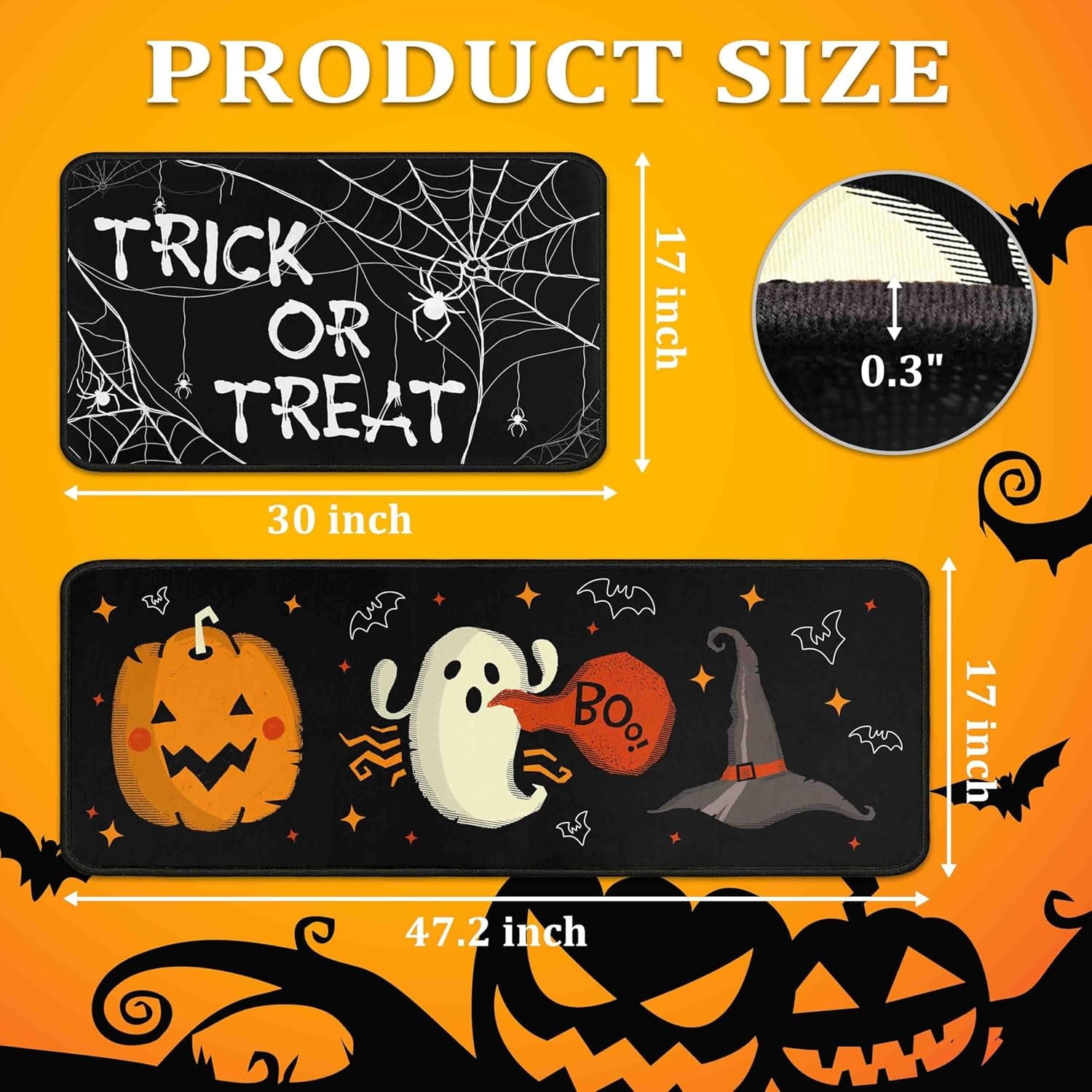 Halloween Kitchen Rugs Set of 2, Cushioned Anti-Fatigue Kitchen Mats for Floor, Spider Web Kitchen Mats, Non-Slip Waterproof Kitchen Floor Mat Washable for Kitchen, Home, Office, Laundry