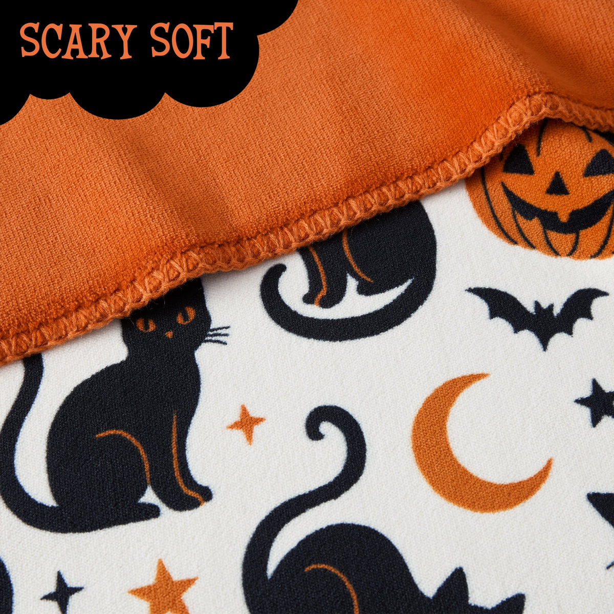 Boo-tique Halloween Plush Soft Oversized Couch Throw Blanket, Cats and Pumpkins, Orange, 50 x 72 in