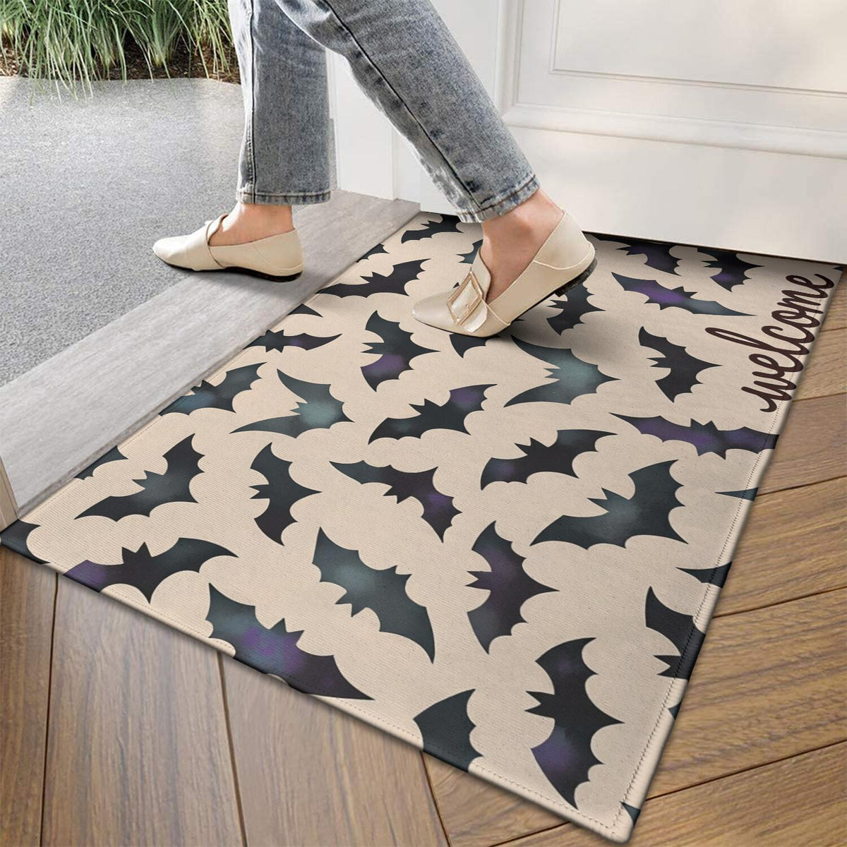 Happy Halloween Door Mat Decorations Spider Bat Doormat Plain the Indoor Door Mat/Outdoor Crystal Velvet 30x17 Inches
