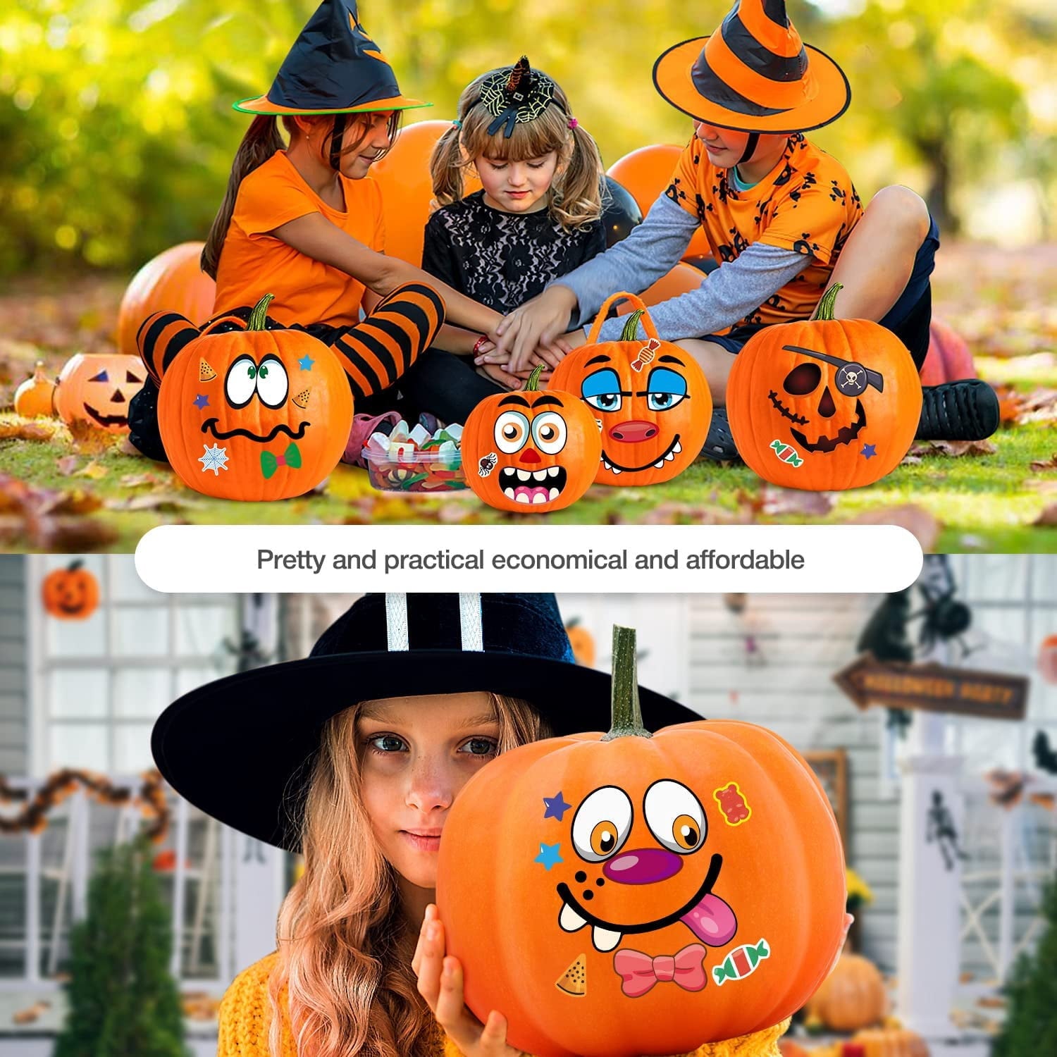 Ayieyill 64 Packs Halloween Stickers Pumpkin Decorating Stickers for Children , 32 Sheet Small Pumpkin Face Stickers for Halloween Party Supplies Trick or Treat Party Favors