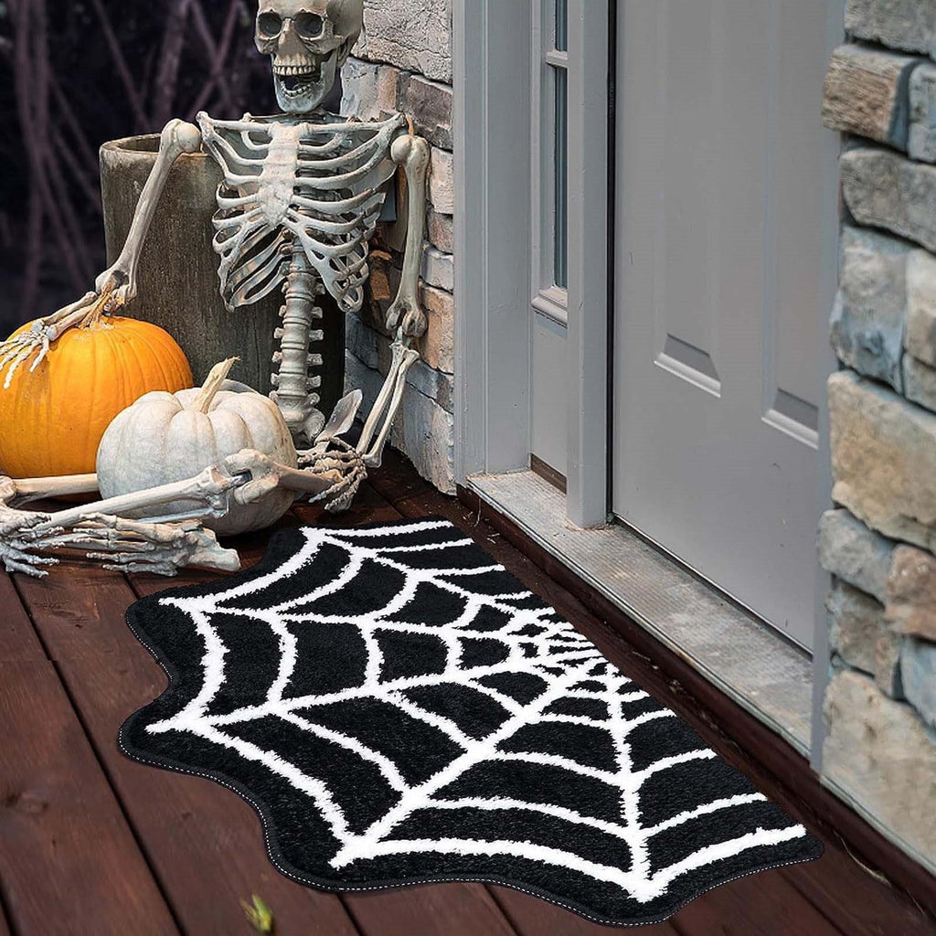 Harliver Spider Web Gothic Cute Fun Halloween Floor Mat, Non Slip Washable Welcome Door Mat, Fall Thanksgiving Rugs for Indoor Outdoor Entrance Home Bathroom Living Room Decor (Black)