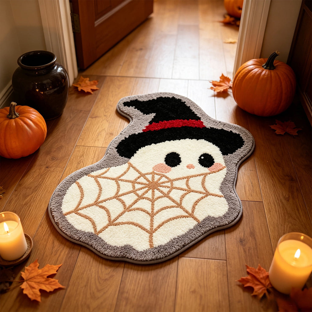 Halloween Doormat Ghost Bath Mat 23.6x15.7in Secure-Grip Absorbent Soft Faux Fur Rug for Bathroom Bedroom Living Room Decor by OVFUIZ