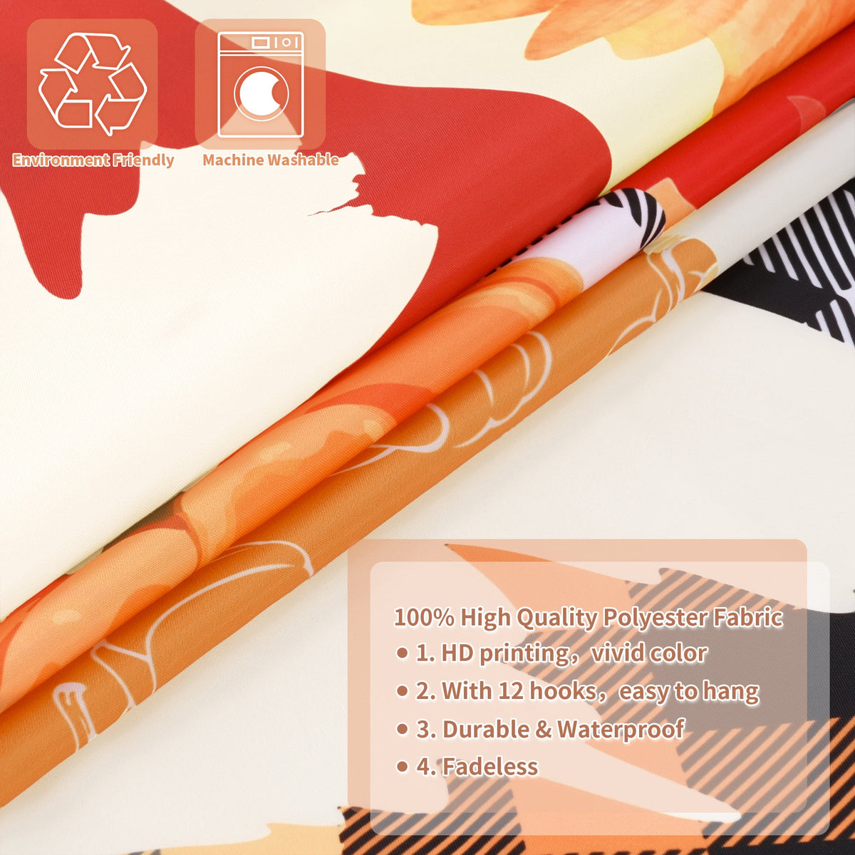 Ikfashoni Fall Shower Curtain with Hooks, Fall Decor for Home, Buffalo Plaid Pumpkin Waterproof Bathroom Curtains, 72"X72"