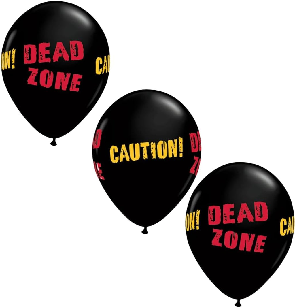 LoonBalloon Dead Zone Caution Halloween Balloons 11" Latex 6 Pack – Black and Red Party Decoration