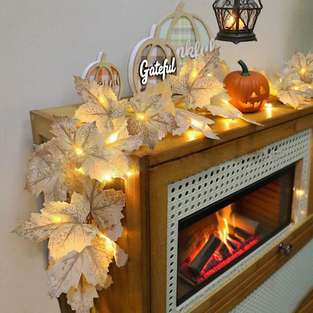 WKSCLPAI Halloween Maple Leaf Garland, Fall Vine Wreaths for Autumn Festivities Decor,Seasonal Garlands for Home,Halloween & Fall Decorations