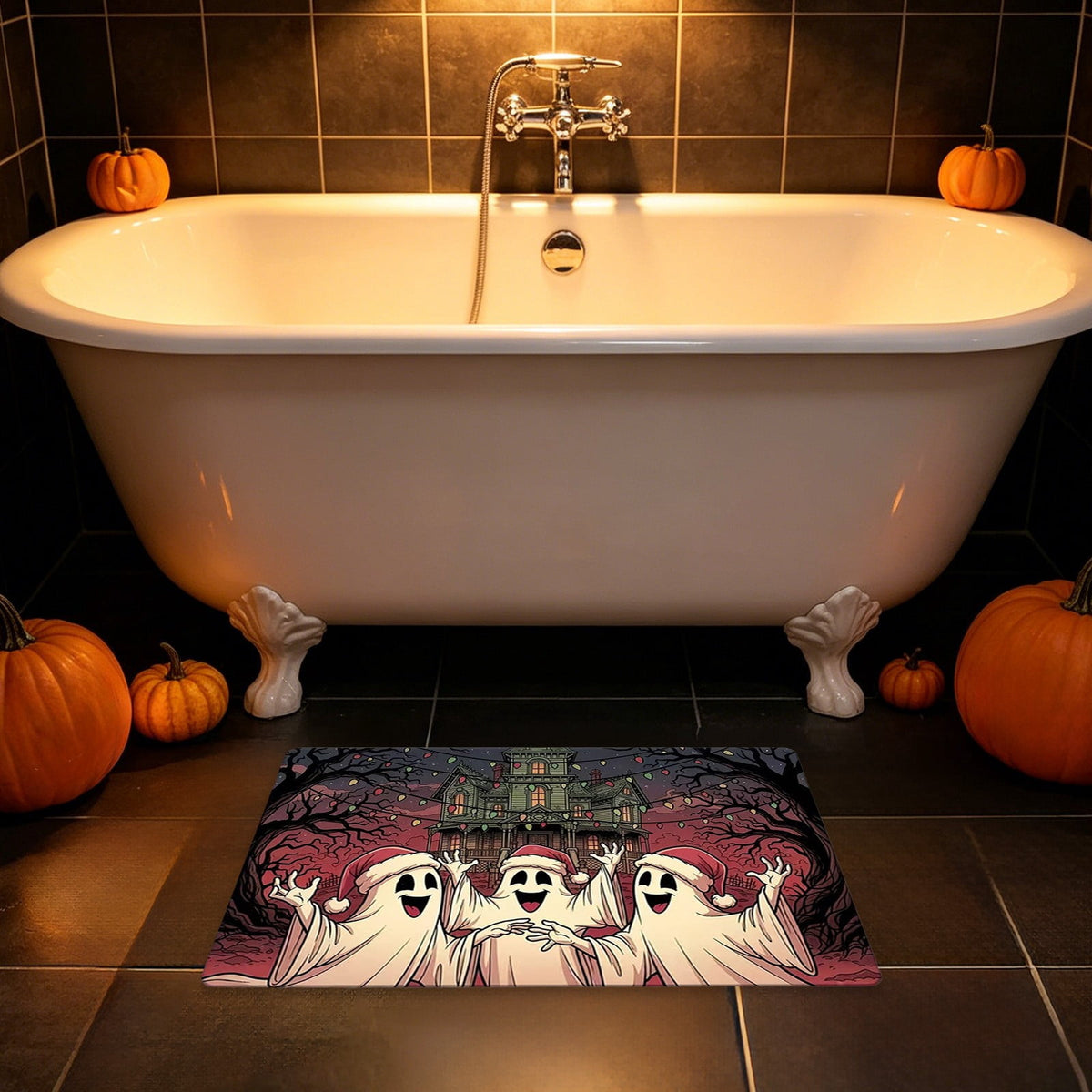 Halloween Doormat Ghost Bath Mat 23.6x15.7in Secure-Grip Absorbent Soft Faux Fur Rug for Bathroom Bedroom Living Room Decor by OVFUIZ