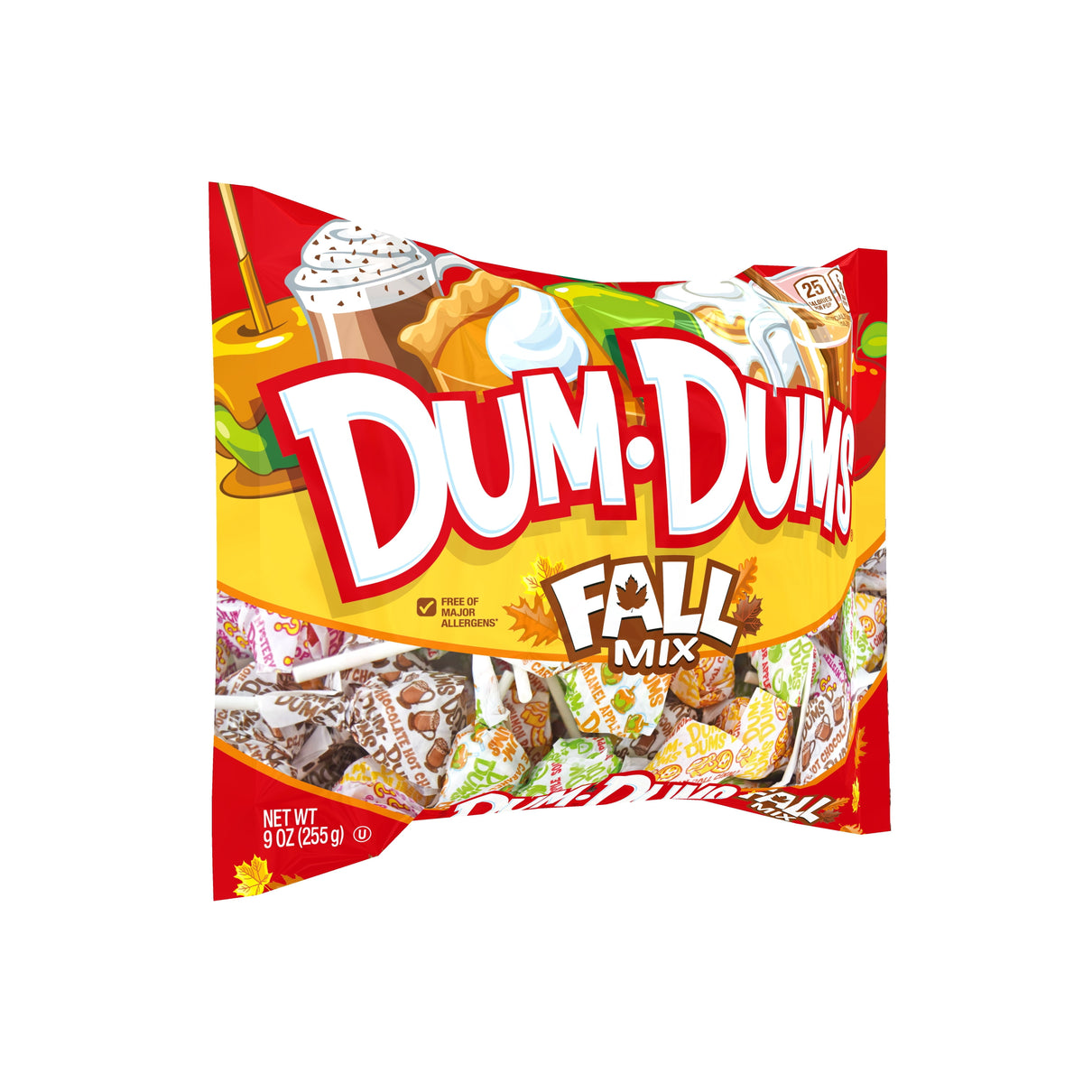Dum Dums Fall Mix Halloween Assorted Candy, Allergen Free Lollipops & Suckers, Hard Party Candy, 9oz Bag
