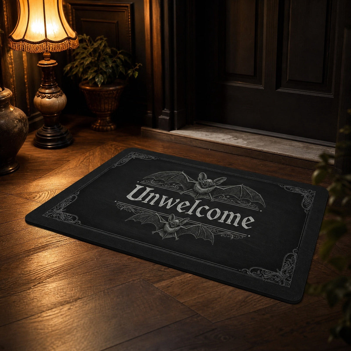 Halloween Heart Print Doormat 60x40cm, Black Orange Spooky Entry Mat for Front Door, Non-Slip Indoor Outdoor Rug