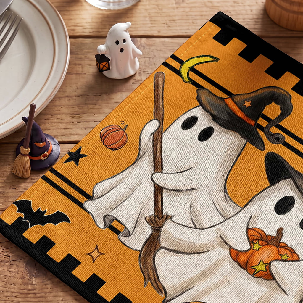 Smile Jack-O'-Lantern Spider Web Halloween Table Placemats Set of 4 Round 15 Inch Black