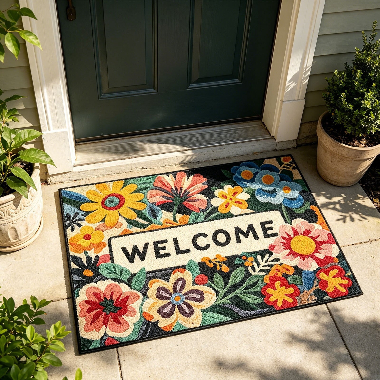 Front Door Mat Indoor Outdoor Entrance Rug, Semicircular Entrance Mat, Half Round Waterproo Non-Slip Durable Rubber Doormat for Garage, Patio, 29.5 inch