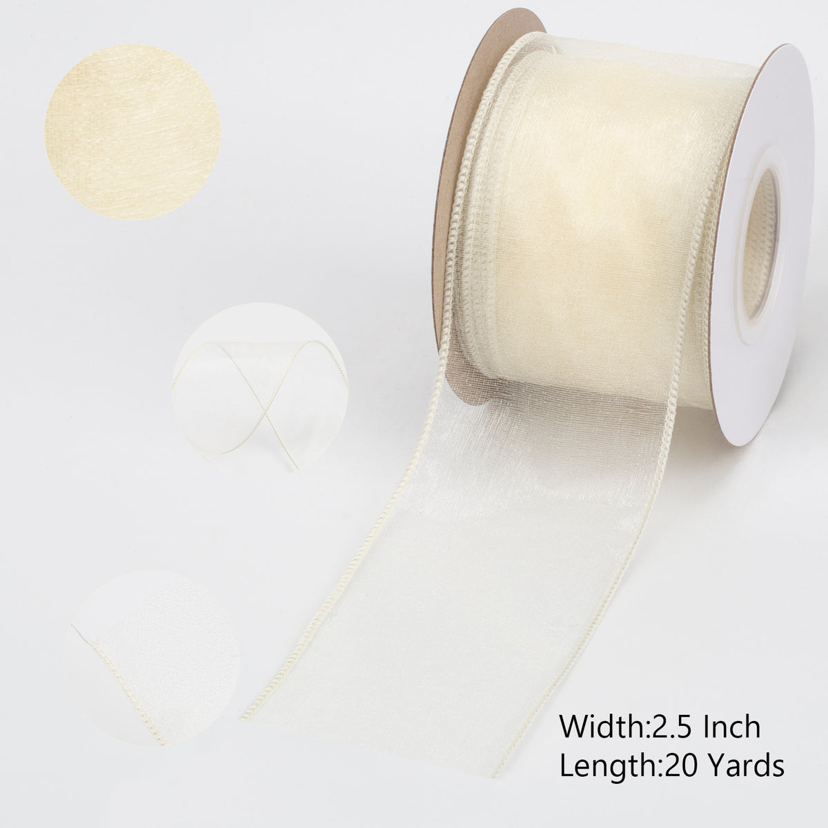 Joycrosso 1.5 Inch White Wired Organza Ribbon - 20 Yards Sheer Decorative Ribbon for Gift Wrapping, Wedding Decor, Christmas Tree, Crafts & DIY Projects
