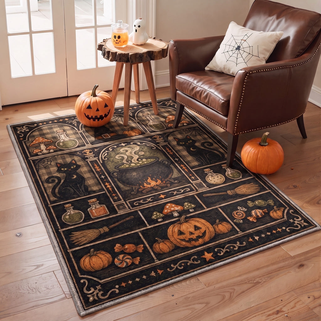 GENIMO 2'x3' Halloween Doormat, Washable Non Slip Soft Whimsical Cat Outdoor Door Mat for Front Door Covered Porch Patio Entryway, Rustic Black