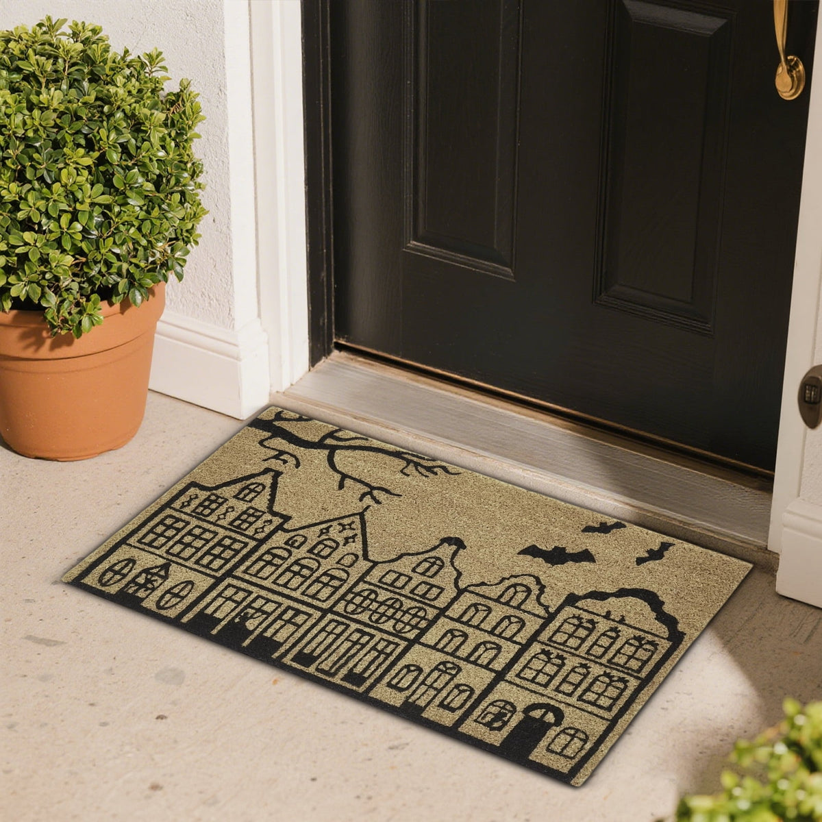 Halloween Haunted House Doormat Spooky Welcome Mat Indoor Outdoor Entryway Floor Mat for Front Porch Holiday Decor 30 x 48 Inch