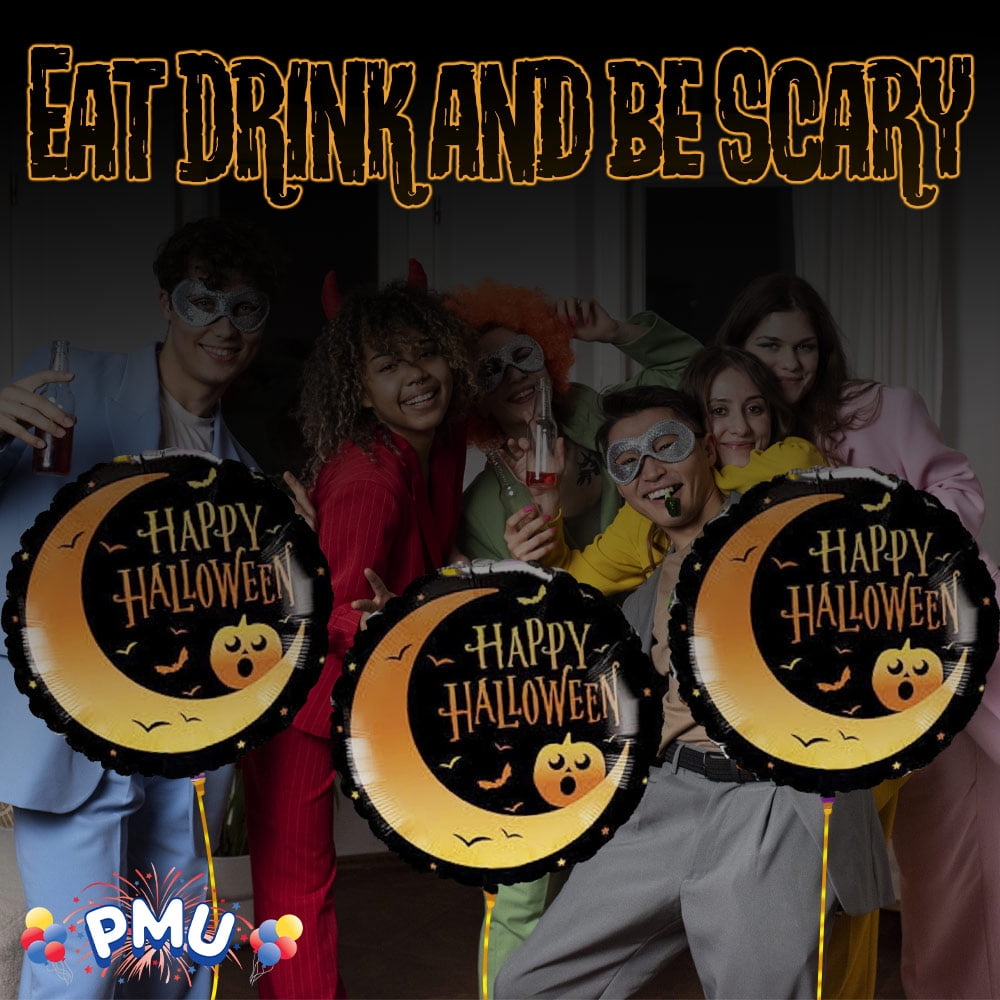 PMU Halloween Party Decoration "Happy Halloween" Jack Faces Aglow 18 Inch Mylar-Foil Balloon (1pkg) Pkg/1