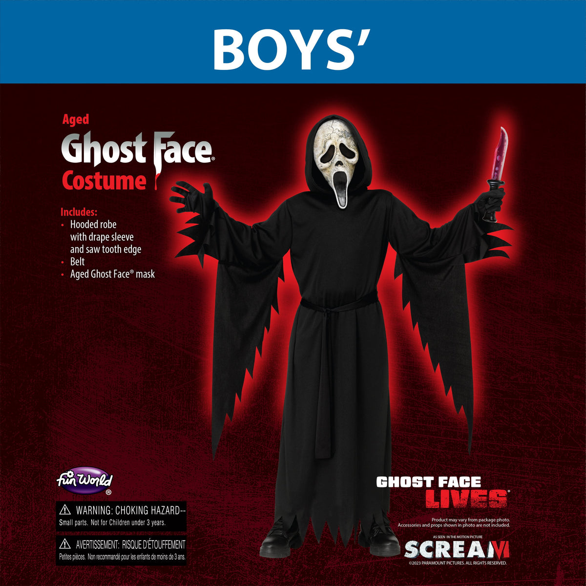 Aged Ghostface 2pc, Halloween Costume for Children, Boys Size L (10/12), by Fun World