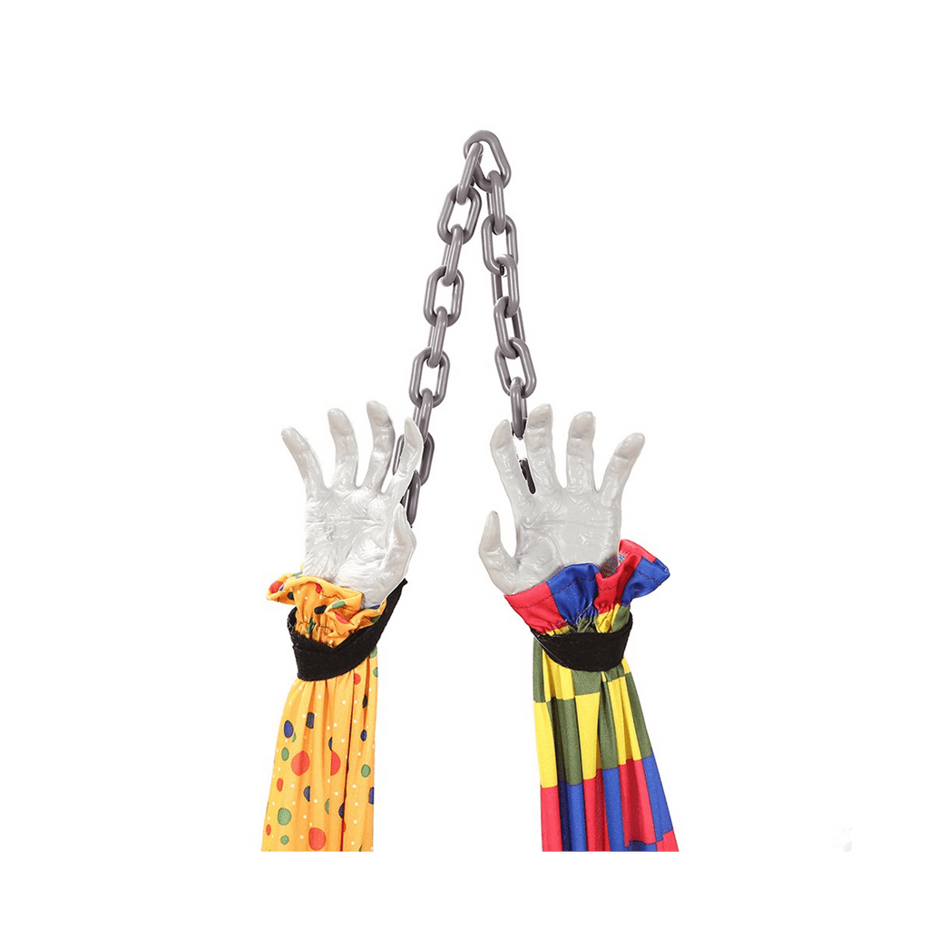 5.6 Ft Halloween Hanging Animated Talking & Shaking Scary Clown with Chain, Touch Activated for Decor