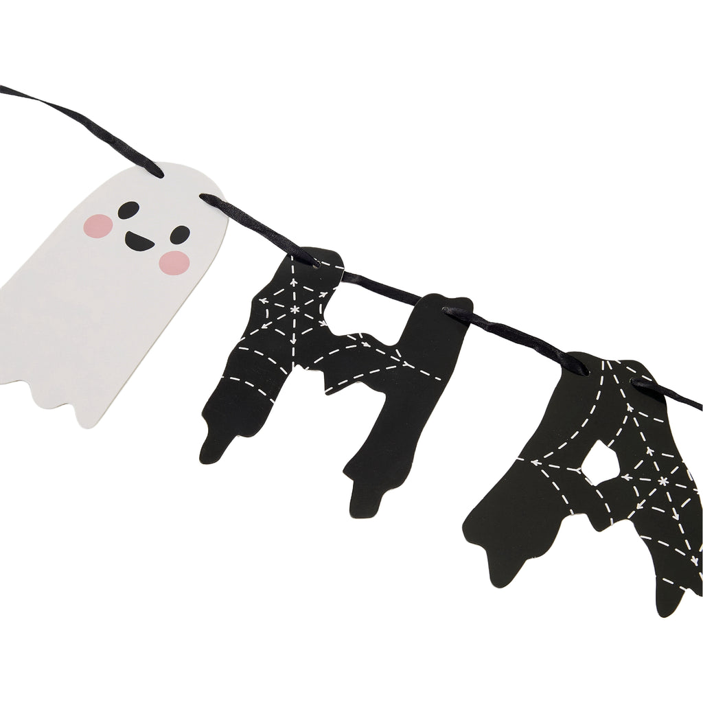 Happy Halloween Ghost Paper Banner Decoration, Black and White, 4.9', Halloween by Way To Celebrate