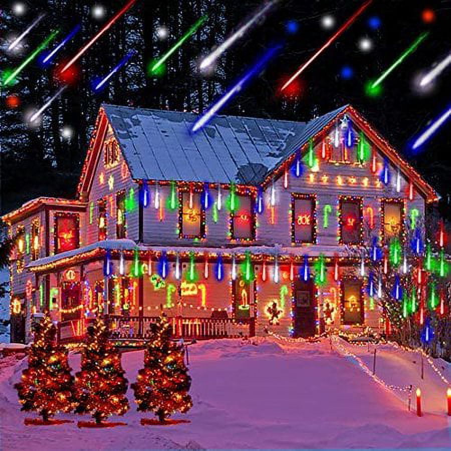 Morttic Meteor Shower Lights, Outdoor Falling Rain Lights 12 inch 8 Tube 192 LED Snow Falling Icicle Cascading Lights for Xmas Tree Halloween Decoration Wedding Party, Warm White