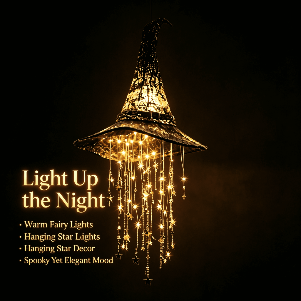 Stijggn Witch Hat Lights Halloween Glowing Lights, Waterproof Hanging Witch Hat Decorations, Warm Light Festival Ornaments for Indoor Outdoor Yard Garden Party Halloween Decor