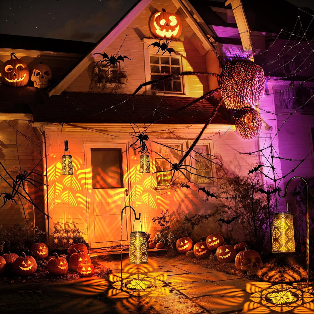 2 Pack Solar Hanging Lantern Lights - Outdoor Waterproof Decorative Lanterns for Patio, Garden, Yard, Front Porch - Retro LED Lighting for Halloween, Christmas & Holiday Decor