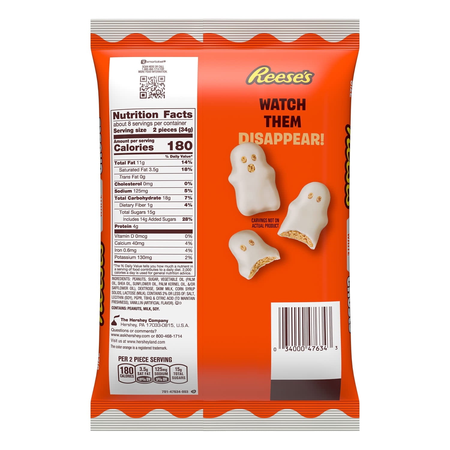 (2 pack) Reese's White Creme Snack Size Peanut Butter Ghosts Halloween Candy, Bag 9.6 oz