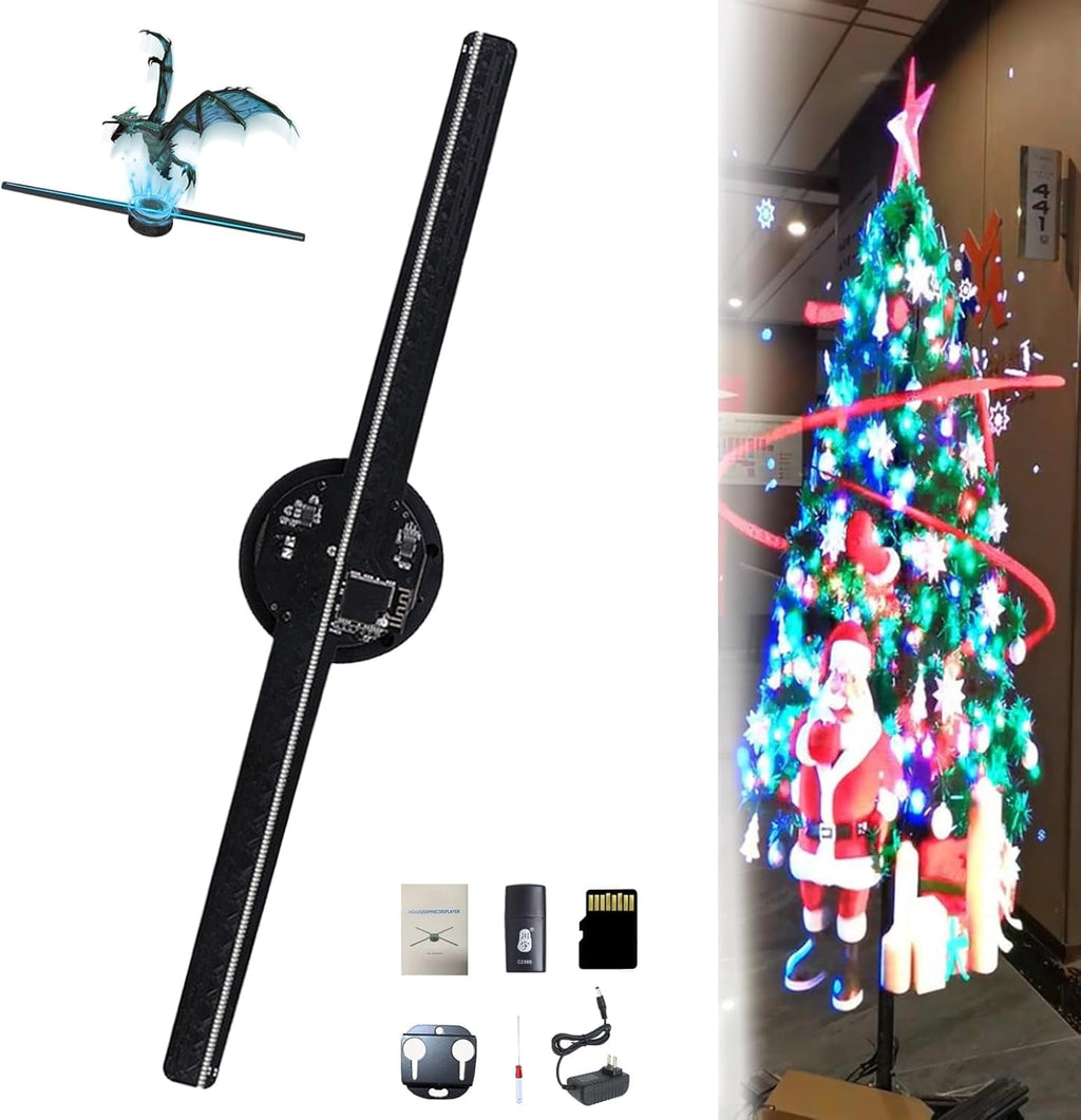 3D Hologram Led Fan Projector, Hologram Fan, 16.5" Holographic Fan with Remote WiFi, for Shop, Bar, Christmas, Halloween Party Advertising Display Events (1 Set)