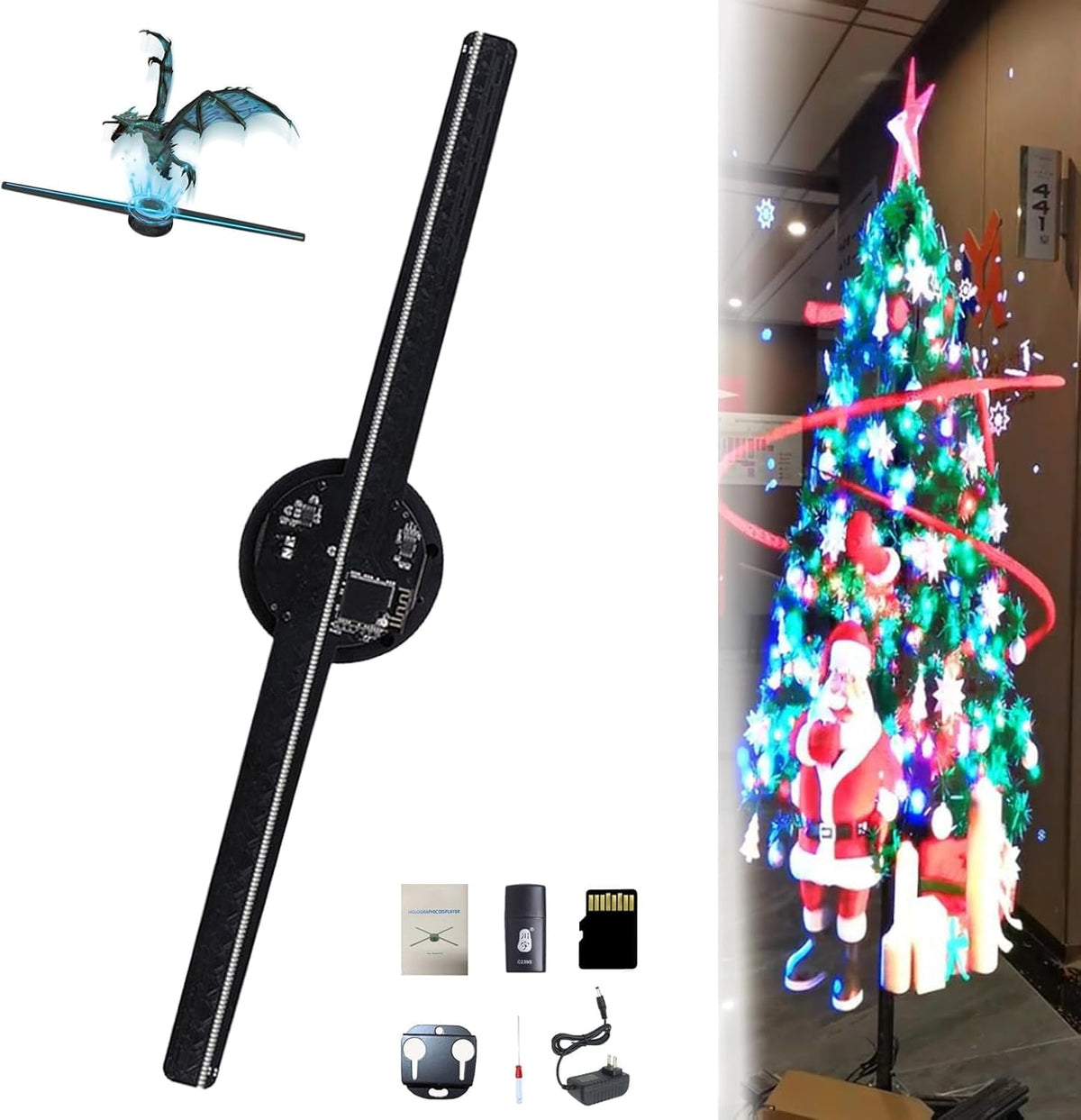 3D Hologram Led Fan Projector, Hologram Fan, 16.5" Holographic Fan with Remote WiFi, for Shop, Bar, Christmas, Halloween Party Advertising Display Events (1 Set)