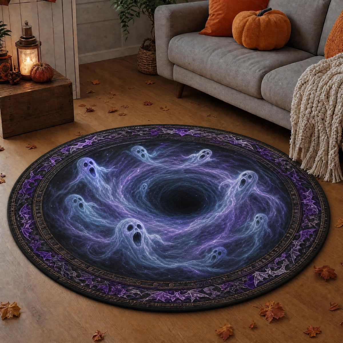 3D Illusion Halloween Round Mat,Funny Rug with Backing,Soft Visual Effect Door Mat for Living Room Indoor B